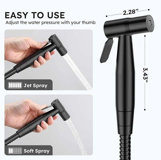 Arofa Black Handheld Bidet Sprayer, Bidet Attachment for Toilet, 2 Pack | Muslim Shower Toilet, Leak-Free Bidet Hose, Tank or Wall Mount, Feminine/Baby Wash, Cloth Diaper Rinse, Easy Installation