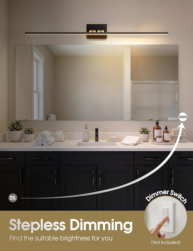 VOLISUN Modern Bathroom Vanity Light 55 inch, Rotatable, 36W Dimmable 5CCT Led Bathroom Light Fixture Over Mirror, Black Bar Vanity Light for Bathroom Mirror Cabinets-ETL Certificated
