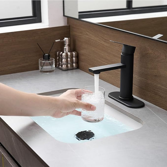Bathroom Faucet Single Hole Single Handle Vanity Faucet Modern Sink RV Black Bathroom Faucet with Pop-up Drain for 1 - or 3 Hole Sink (Black)