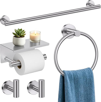 TURS Brushed Nickel 5-Piece Bathroom Hardware Set Towel Bar Set SUS304 Stainless Steel Towel Racks for Bathroom Wall Mounted, 23.6-Inch