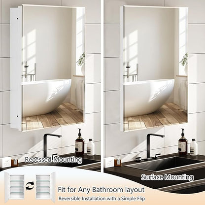 Bathroom Medicine Cabinet with 16x26 in Rectangular Beveled Frameless Mirror,Wall Mounted Mirror Cabinet for Bathroom Toilet Kitchen,Recess or Surface Mount,Already Assembly
