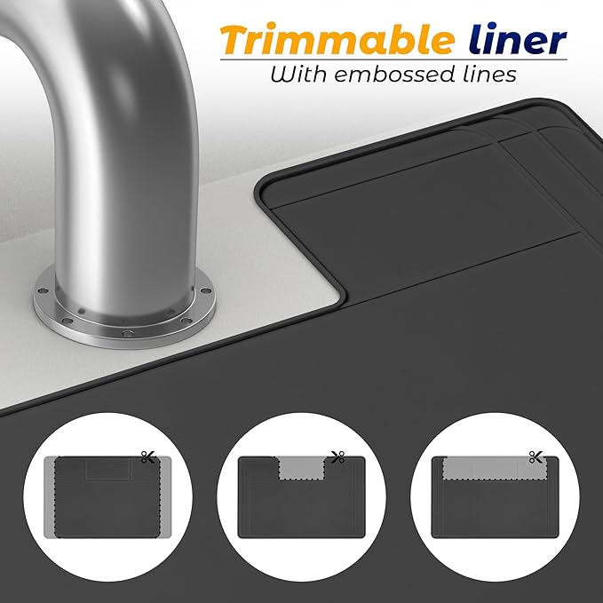 The Original Under Sink Mat - Silicone Waterproof mat, Trimmable, Easy to Clean, Kitchen cabinet liner, Under sink protector mats, Drip Tray with Lip - 34" x 22" or smaller