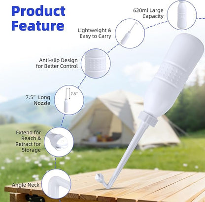 Hibbent Portable Bidet for Travel, Handheld Travel Bidet for Personal Hygiene Care, Personal Cleansing Use, Extended Nozzle, 21.8oz(620ml) , White