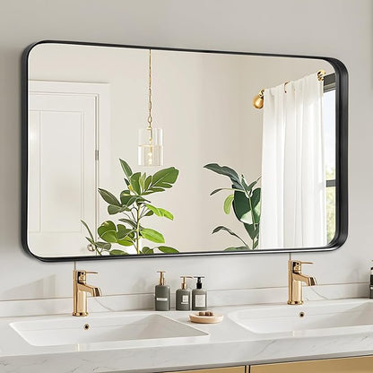 Fabuday Bathroom Mirror Wall Mounted - 28x48 Inch Large Bathroom Mirror for Vanity Black Frame, Big Retangle Framed Mirrors for Bedroom, Entryway, Home Office Decor