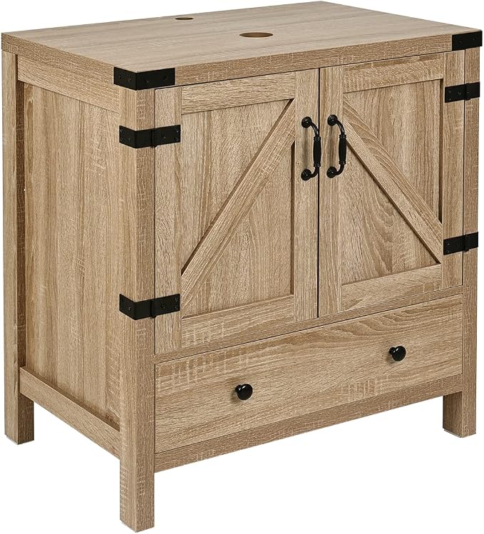 28-inch Natural Color Bathroom Vanity, Rustic Fixture Standing Pedestal Cabinet Without Sink