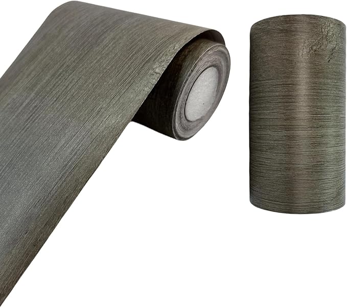 Teemall 10M Black Wood Grain Removable PVC Waterproof Border Wall Decor Removable Self Adhesive Kitchen Bathroom Tiles Sticker Wallpaper 4.2x390 (Gray, 2" x 390")