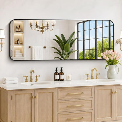 DESBING 60" x 24"Bathroom Mirror, Matte Black Wall Mirror with Metal Frame, Decorative Rectangular Vanity Mirror for Bedroom Bathroom Living Room Entryway (Horizontal/Vertical)