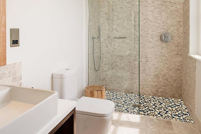 Pebble Tile for Shower Floor Brown Blue Pebbles Mosaic Tiles for Bathroom Floor [Set of 5 Sheets]