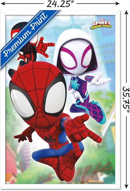 Trends International Marvel Spidey and His Amazing Friends - Webs Wall Poster, 22.37" x 34.00", White Framed Version