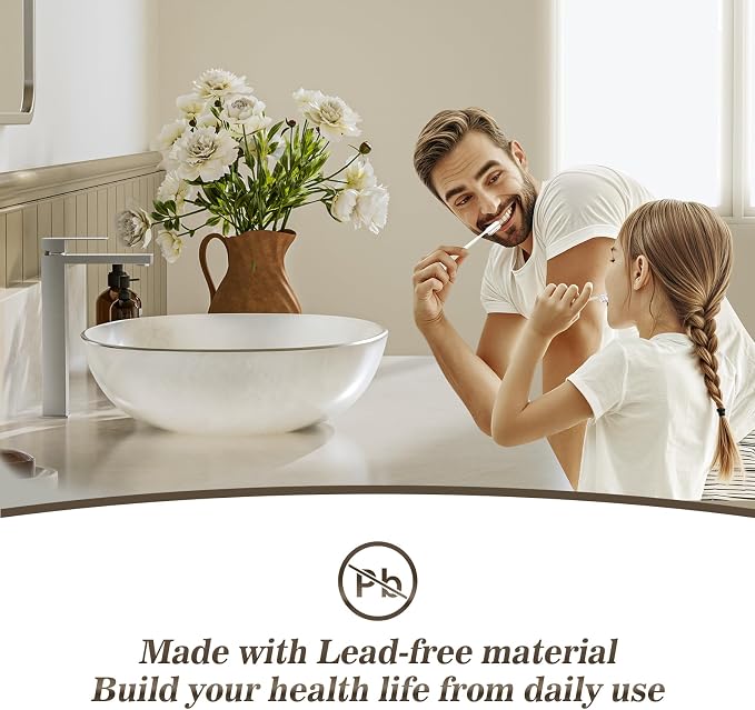 Brushed Nickel Tall Bathroom Faucet for Vessel Sink Single Hole Single Handle Vessel Sink Faucet Vanity Bathroom Faucet Above countertop Sink with Water Supply Hose,BF3530P-BN-V