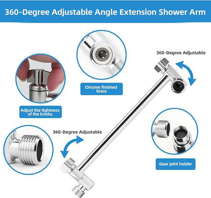 Rainfall Shower Head with Handheld Combo, Silvery, 10 Inch & 3 Spray Modes | 180° Adjustable, Extension Arm, Easy To Install