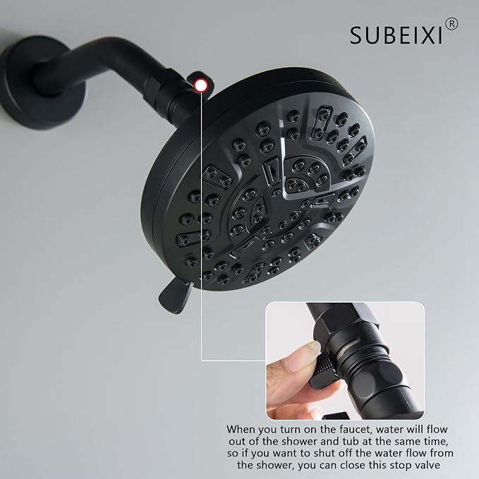 2 Handle Shower Faucet Set with Tub Spout Matte Black Two Handles Shower Faucet Set Bathtub Shower Faucet Combo, Wall Mount