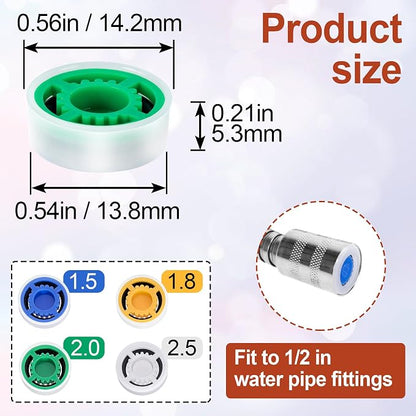 4pcs Shower Head Flow Restrictor, 1.5/1.8/2.0/2.5 GPM | Shower Head Water Saver, Plastic, 0.56 0.54 0.21 in, Universal Size, 14mm Connector