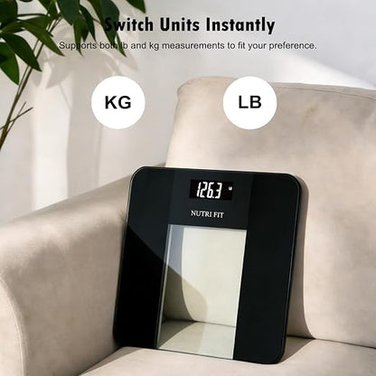 Digital Bathroom Scale for Body Weight Loss 0.1lb High Accuracy | Tempered Glass, 0.1lb Precision, 400lb Capacity, Larg Backlit LCD Display, Step-On Technology, Weight Loss for Home Fitness