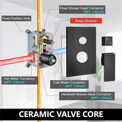 Midanya Shower Faucet Set,Wall Mount Shower System with Square Rain Shower Head and Hand Sprayer, Rough-in Valve Body and Trim Kit Included,10 Inch,Oil Rubbed Bronze