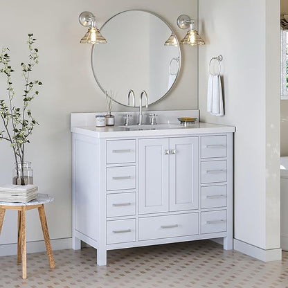 ARIEL Cambridge 42-inch Bathroom Vanity Base Cabinet,Solid Wood, 2 Soft Closing Doors, 9 Dovetail Drawers, White