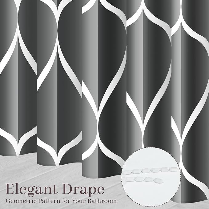 Gelbchu Geometric Shower Curtain for Bathroom, Dark Gray, 72x72 Inch | with Hooks, Premium Polyester, Quick Dry, Water Repellent, Machine Washable, Rustproof Grommets, Modern Minimalist