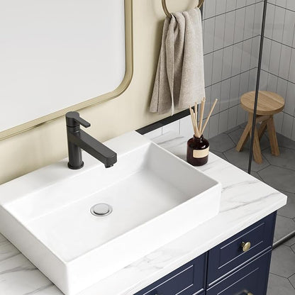 Vessel Sink 24.02x17.72 Inch, Square Ceramic Bathroom Vessel Sink, Drop-In Above Counter Vanity Sink for Bathroom, White Wash Basin Bowl
