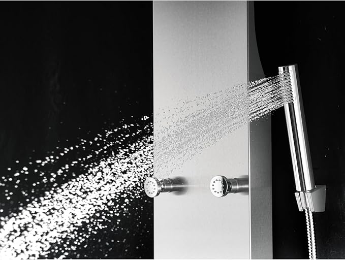 Blue Ocean ™ 64.5” Stainless Steel SPS8879 Thermostatic Shower Panel Tower with Rainfall Shower Head, Body Nozzles, and Handheld Shower Head, Shower Column