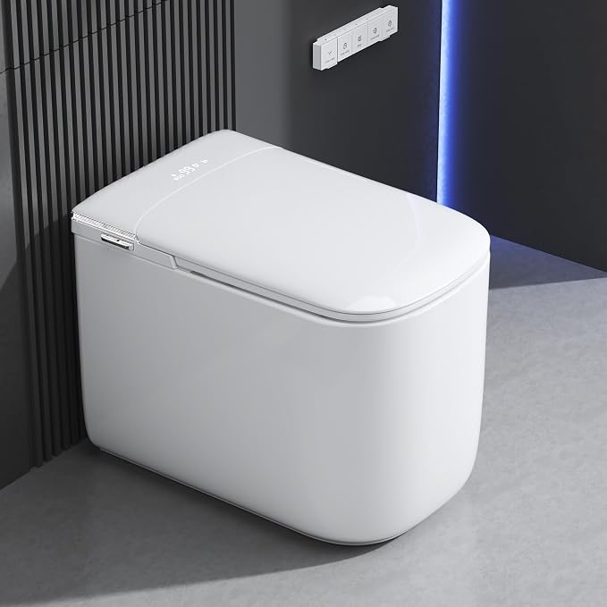 Luxury Smart Bidet Toilet with Tank, Foam Shield, Dual Auto Flush/Lid&Seat, Foot Sensor, UV-C light, Compact Electric One Piece Toilet for Small Bathroom with Siphon Dual Flush 0.8/1.2 GPF