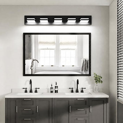 Black Modern LED Bathroom Vanity Light Fixtures over Mirror (36 in 5-Light) | Rotatable Heads, Dimmer Compatible, Wall Mount, Square Shape Design