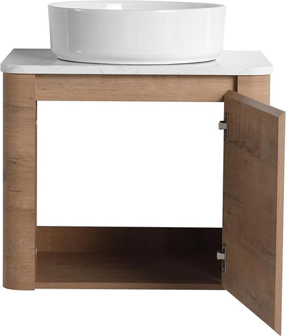 Malwee 24" Floating Bathroom Vanity with Sink, 24 Inch Wall Mounted Bathroom Cabinet Combo, Modern Single Sink Bath Storage Vanity Set, with 1 Soft Close Door and Ceramic Vessel Basin Top(24-400