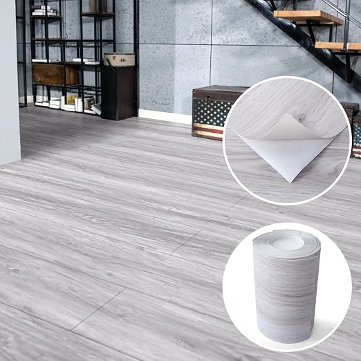 Art3d Wood Textured Peel and Stick Vinyl Floor Tiles, 40-Pack, White/Grey