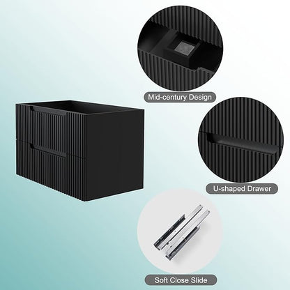 30” Floating Bathroom Vanity Cabinet Wall-Mounted Bathroom Vanity in Black, Sink Basin Not Included