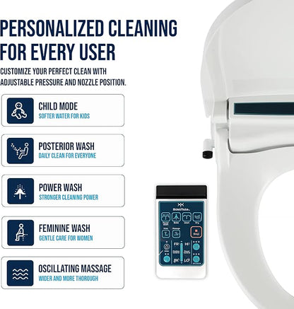 BidetMate 2000 Series Electric Bidet Toilet Seat, Air Dryer, Deodorizer | Heated Water & Seat, Unlimited Warm Water Wash, Self Cleaning Nozzle, Wireless Remote Bidet Seat, Fits Elongated Toilets