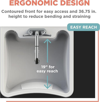 Zenna Home Utility Sink Laundry Tub with Pull-Out Faucet, All-in-One Freestanding Utility Tub for Laundry Room, Basement, Garage, Outdoor Kitchen, 24" L x 24" W x 36.75" H, White