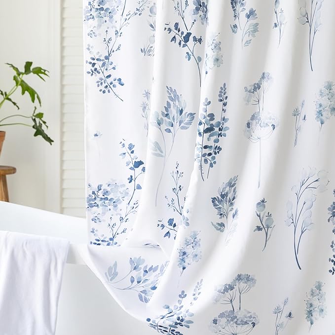 Navy Blue Small Stall Shower Curtain,Waterproof Fabric Dark Blue and White Nautical Theme Ocean Shower Curtains for Bathroom Set with Hooks 36X72