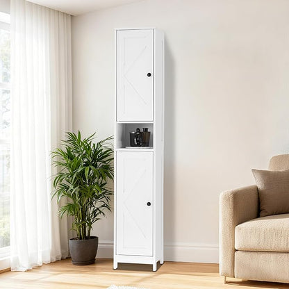 GarveeHome Tall Narrow Bathroom Cabinet, 66.9" Small Skinny Bathroom Storage Cabinet for Small Spaces | Freestanding Water Resistant Organizer for Bathroom, Kitchen, Hallway (2 Doors, White)