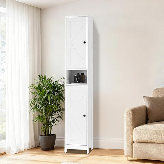 GarveeHome Tall Narrow Bathroom Cabinet, 66.9" Small Skinny Bathroom Storage Cabinet for Small Spaces | Freestanding Water Resistant Organizer for Bathroom, Kitchen, Hallway (2 Doors, White)