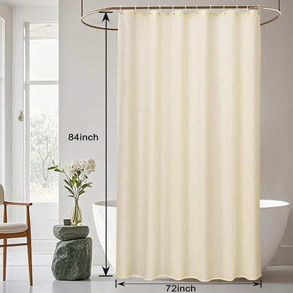 AooHome Extra Long Shower Curtain - Fabric Shower Curtain Liner with Hooks for Hotel, Weigthed Hem, Water Repellent, 72 x 84 Inch, Beige