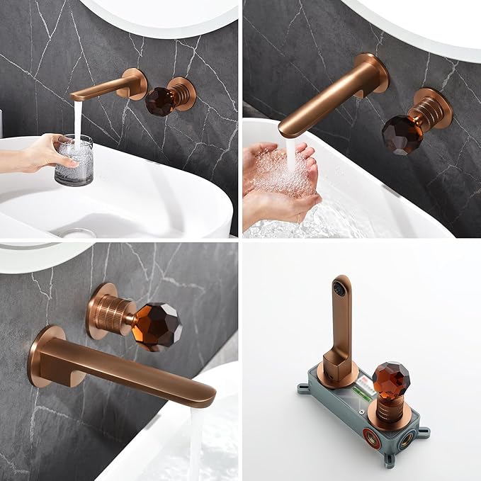BiaoTeng Concealed Wall Mounted Faucet Bathroom Brass Hot and Cold Bathroom Vanity for Wall Mounted Faucet Grey