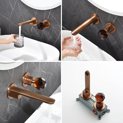 BiaoTeng Concealed Wall Mounted Faucet Bathroom Brass Hot and Cold Bathroom Vanity for Wall Mounted Faucet Grey