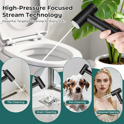 Handheld Bidet Sprayer for Toilet, Adjustable Water Pressure Control Rotary Switch with Bidet Hose, Exclusive Single Nozzle High Pressure Mode for Cleaning Stubborn Stains, Matte Black