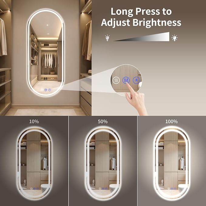 Oval LED Bathroom Mirror, 26"x 55" Led Full Length Mirror | Frameless Large LED Mirror with Front Light & Backlit, Anti-Fog, Dimmable Wall Mounted Lighted Mirror, Smart Bathroom Mirror