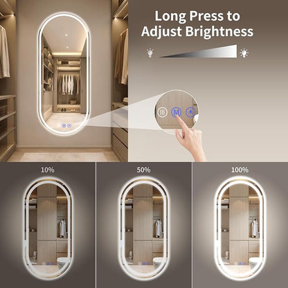 Oval LED Bathroom Mirror, 26"x 55" Led Full Length Mirror | Frameless Large LED Mirror with Front Light & Backlit, Anti-Fog, Dimmable Wall Mounted Lighted Mirror, Smart Bathroom Mirror