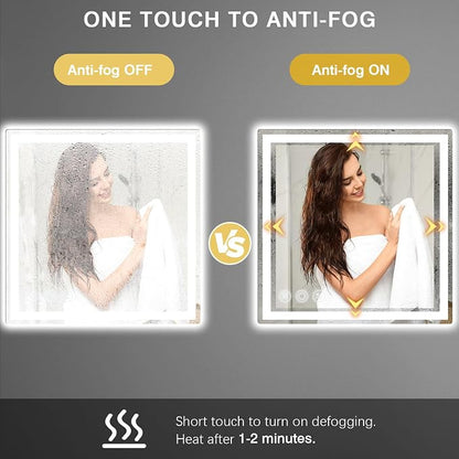 24" x 24" LED Bathroom Mirror with Lights, Memory Vanity Mirror | Anti-Fog, 3 Color Modes, Dimmable, Front Lit, Memory Function, Tempered Glass, Lighted Bathroom Mirror for Wall
