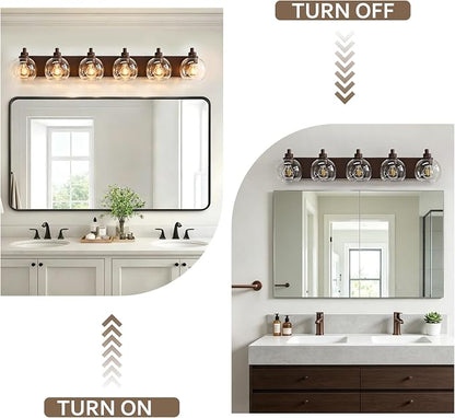 IZORRO Bathroom Light Fixtures, 5-Light Oil Rubbed Bronze Vanity Light, Modern Wall Sconces with Globe Clear Glass Shade, Vanity Lighting Fixtures Over Mirror,E26 Bulb Socket