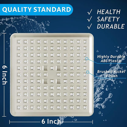 Voolan High Pressure Rain Shower Head - Luxury Modern Look - The Adjustable Replacement For Your Bathroom Showerhead - 6" Square High Flow Pressure Boosting Showers (Brushed Nickel)