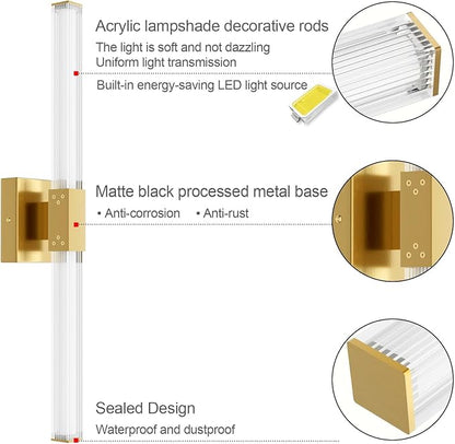 Ralbay 24inch Gold Bathroom Vanity Light Bar 22W Modern LED Vanity Lights Gold Bathroom Wall Mounted Light Fixtures Over Mirror(5500K White Light)
