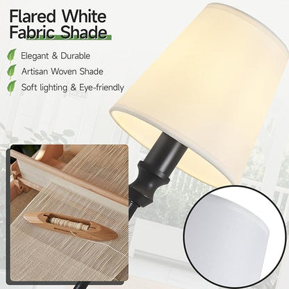 6-Light Black Bathroom Lighting Fixtures Over Mirror,50 in Vintage Bathroom Vanity Lights with Flared White Fabric Lampshade for Bedroom,Living Room,Foyer,2 Styles Modern Wall Sconce E12 Base