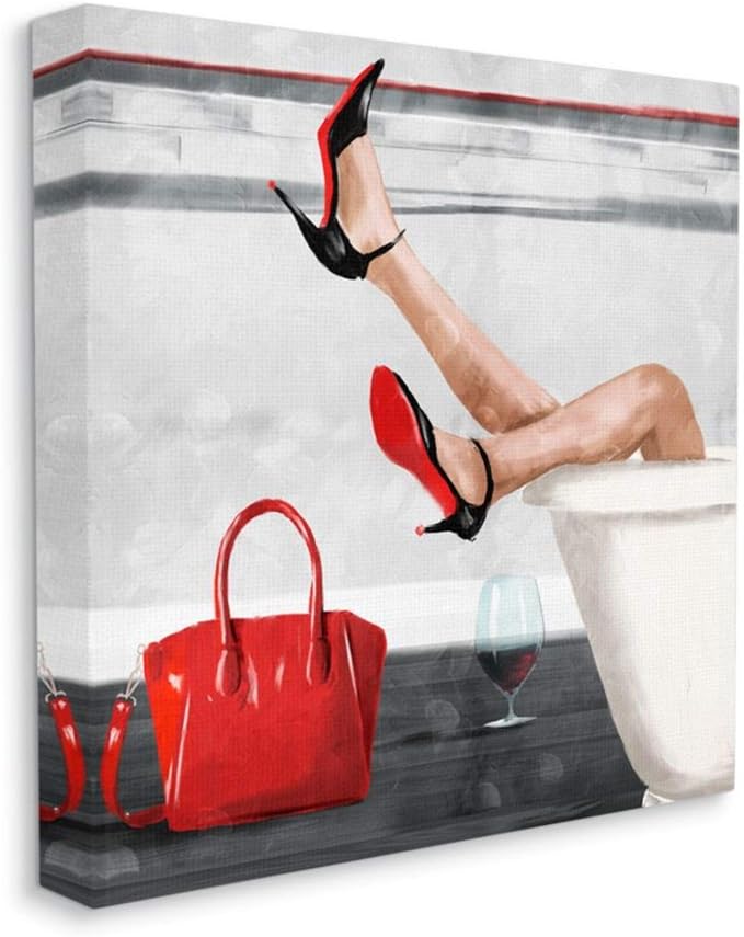 Stupell Industries 'Women's Fashion Bathroom Red Wine Heels'| Canvas Art | Stupell Industries | 17 x 17 Inches, Easy to Hang and Sturdy, Made in USA, by Milli Villa