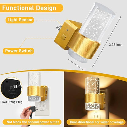 Night Lights Plug into Wall - Dimmable Nightlight with Dusk to Dawn Sensor 0-100 LM Brightness Plug in Night Light for Bathroom Bedroom Hallway (Gold)