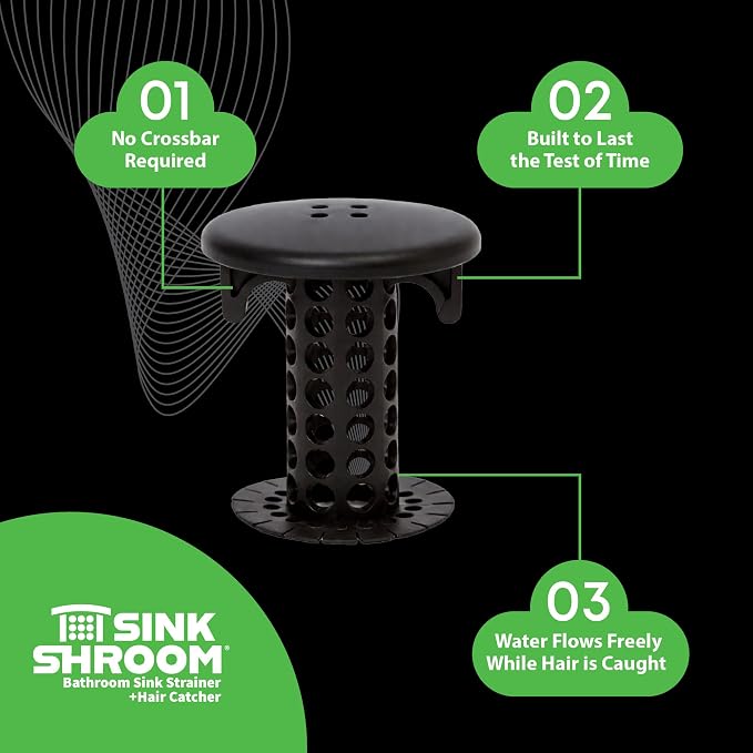 SinkShroom Hair Catcher, Matte Black Bathroom Sink Drain Protector, Hair Snare - Comes with 4 DrainShroom Toss Disposable Drain Snakes