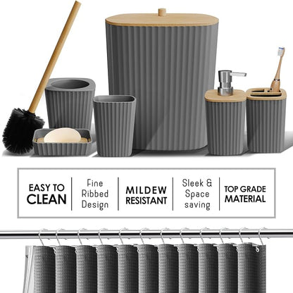 Clara Clark Bathroom Set, Shower Curtain Set, Bathroom Accessory Set | 20 Piece Grey Bathroom Accessories Set with Toothbrush Holder, Soap Dispenser, Soap Dish, Toilet Brush, and Trash Can