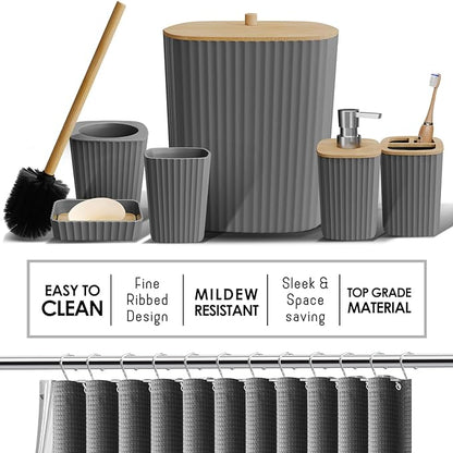 Clara Clark Bathroom Accessories Set - Bathroom Set, Bathroom Sets with Shower Curtain and Rugs, Shower Curtain Set with Bathroom Trash Can - Ombre Grey - 22PC | 22 Piece Ombre Grey Bathroom Accessories Set with Toothbrush Holder, Soap Dispenser, Soap ...