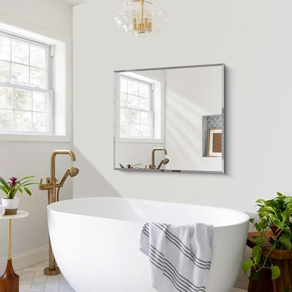 CILIBER Beveled Mirror, 30x36 Frameless Beveled Bathroom Mirrors for Wall, 3mm Tempered Glass Rectangle Vanity Mirror with Beveled Edge, Crystal-Clear, Hangs Horizontally or Vertically